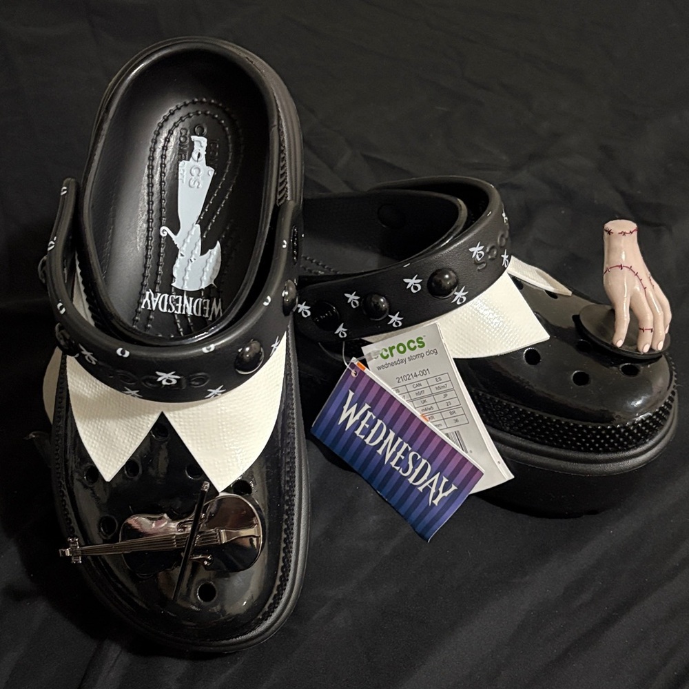 Crocs Wednesday Addams Family Platform Clogs 7 High Crush Shoes Goth Perky - Picture 6 of 6